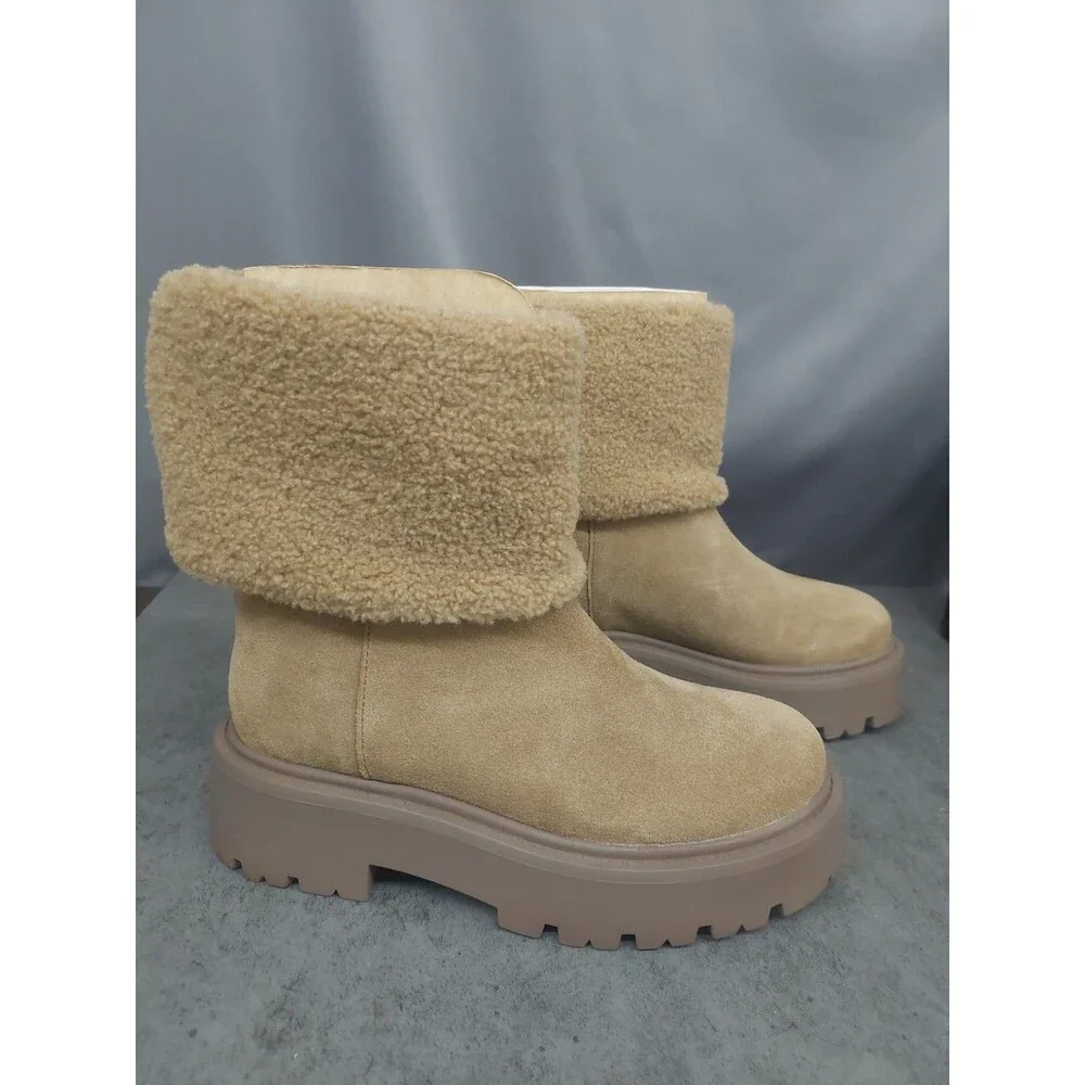 Steve Madden Platform Blizzard Boots Tan Suede With Fleece Cuff Size 7